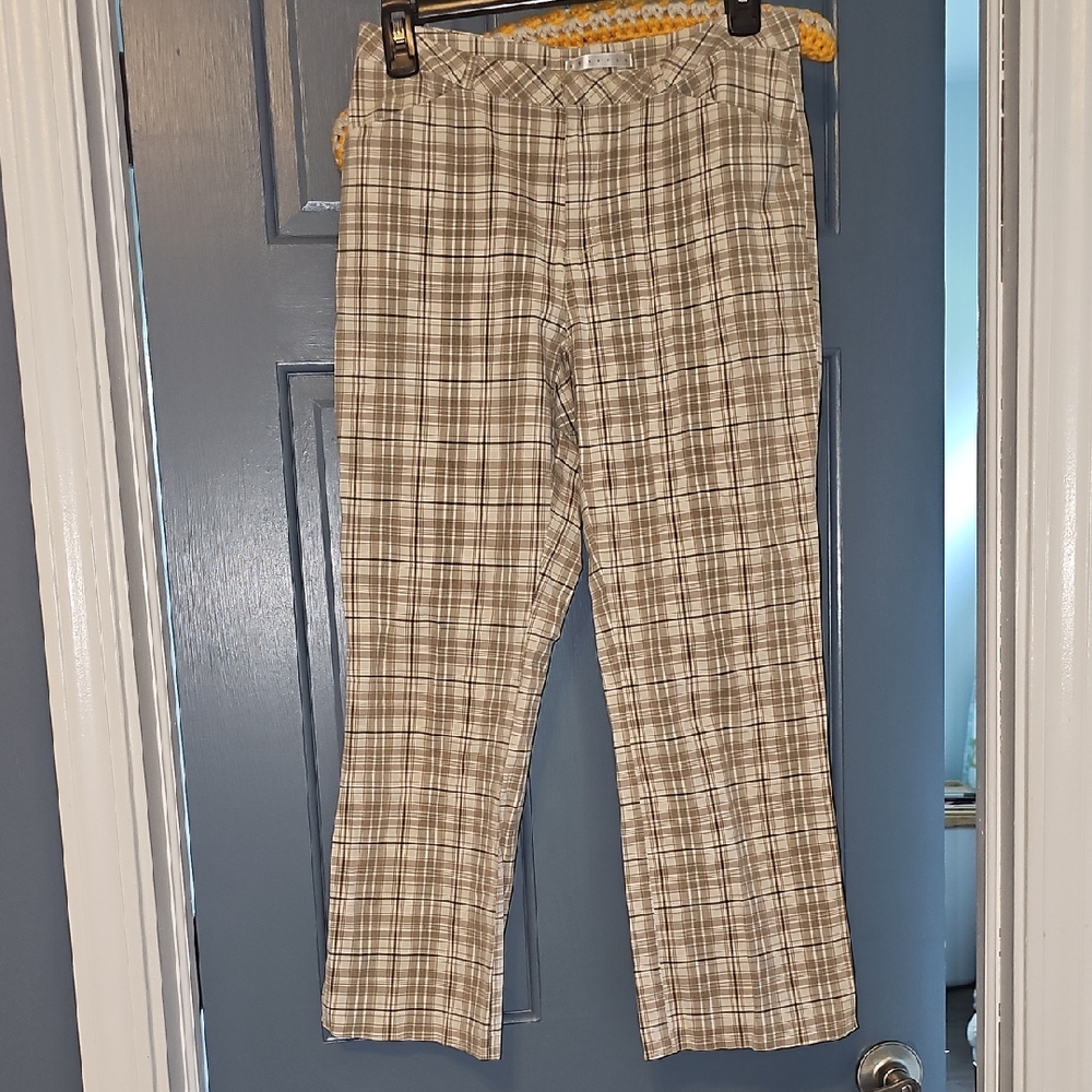 Old Navy Tan Pants Plaid Women Causal Chinos Size 6 Stretch